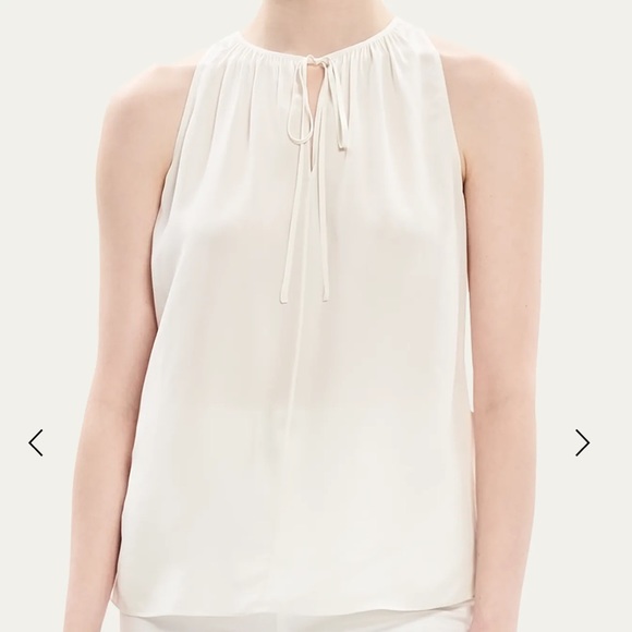 Theory Tops - Theory Airy Viscose Keyhole Cutaway Bow Tie Top Off White Ivory Extra Large